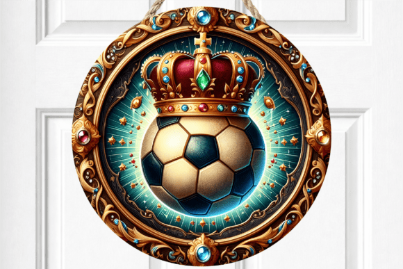 Royal Soccer Ball Crown Gold Door Sign